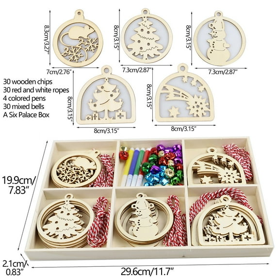 TERGAYEE DIY Christmas Wooden Ornaments,Christmas Crafts for Kids,DIY Christmas Ornaments Wood Kit with Bells,Colored Markers and Ropes for DIY Craft Making and Christmas Tree Ornaments