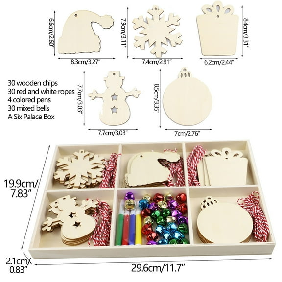 TERGAYEE DIY Christmas Wooden Ornaments,Christmas Crafts for Kids,DIY Christmas Ornaments Wood Kit with Bells,Colored Markers and Ropes for DIY Craft Making and Christmas Tree Ornaments