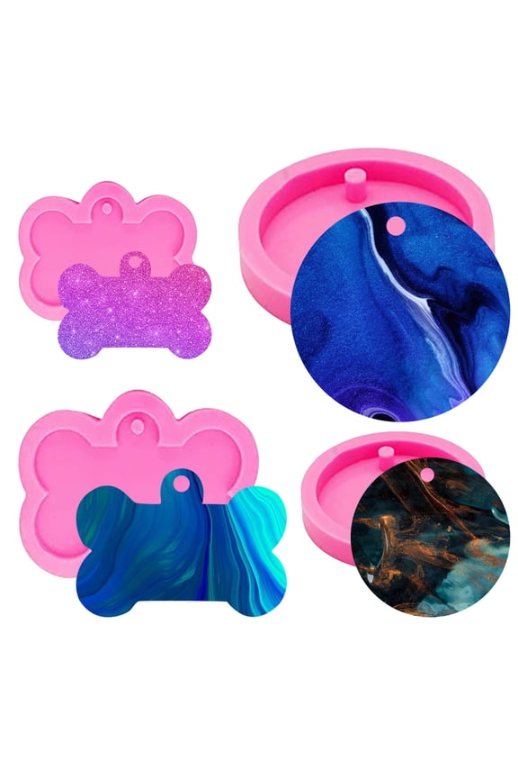 Dog Bone Shaped Silicone Mold,4pcs Resin Silicone Keychain,Circle Dog Tag for Epoxy Resin,for Kitchen or Homemade Crafts DIY,Keychain Molds Silicone Kit