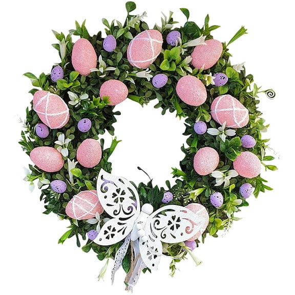 TERGAYEE Easter Bunny Egg Wreath,Easter Bunny Egg Wreath Acrylic Rabbit Egg Wreath Indoor Outdoor Easter Hanging Ornaments Home Front Door Party Decorations