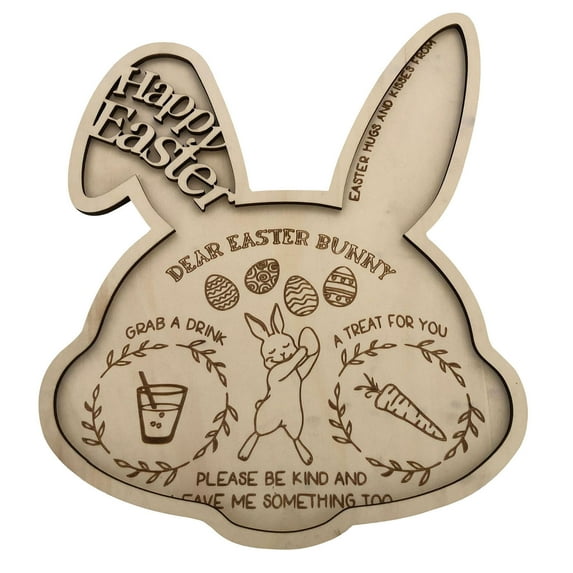 TERGAYEE Easter Bunny Wooden Tray,Easter Rabbit Shape Serving Tray Creative Rabbit Cheese Board Reusable Lovely Wooden Dinner Plate for Easter Holiday Party Accessories Restaurants