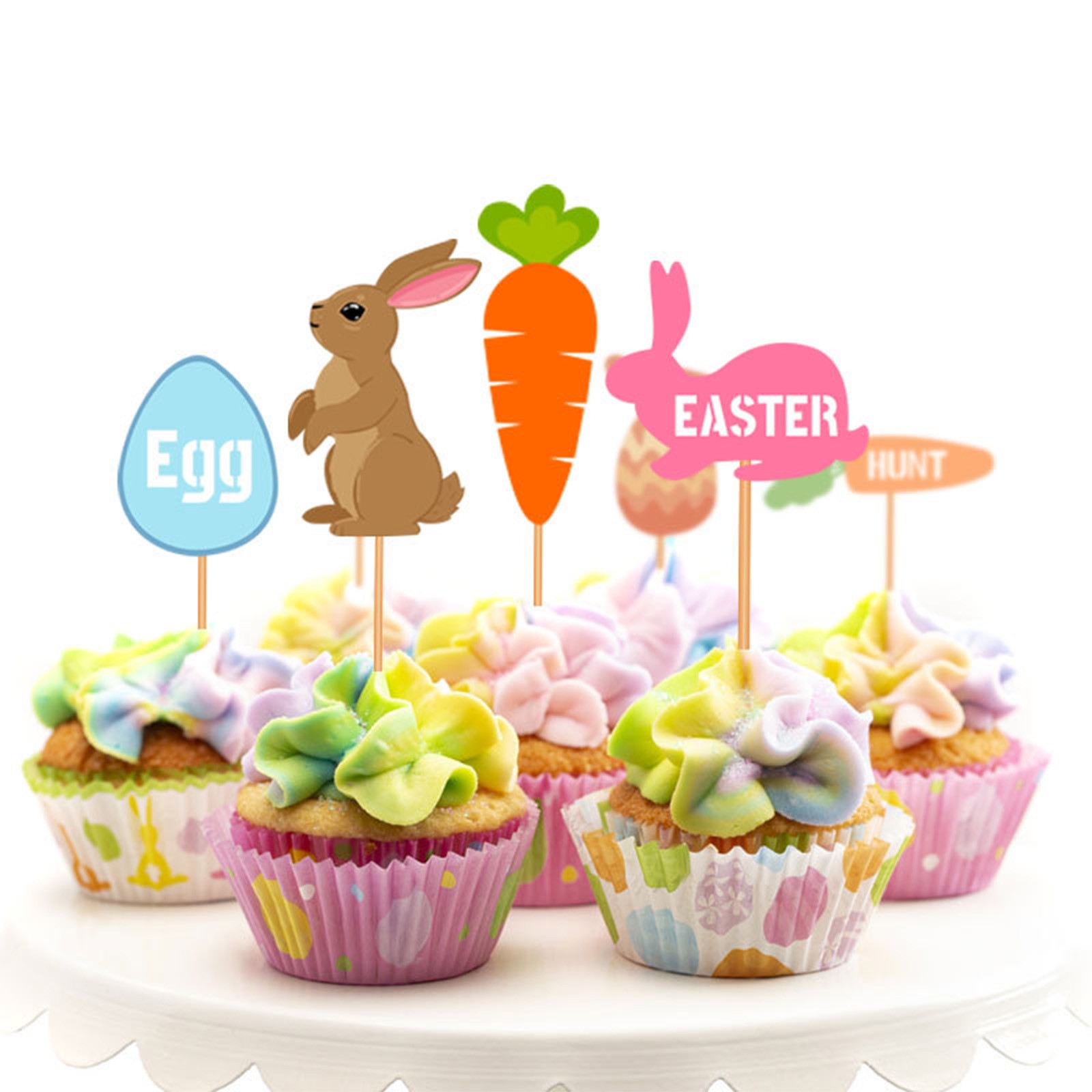 TERGAYEE Easter Decorations 12pc Birthday Cake Card Easter Party Carrot Plug In Cake Card Disposable Birthday Cake Inserts