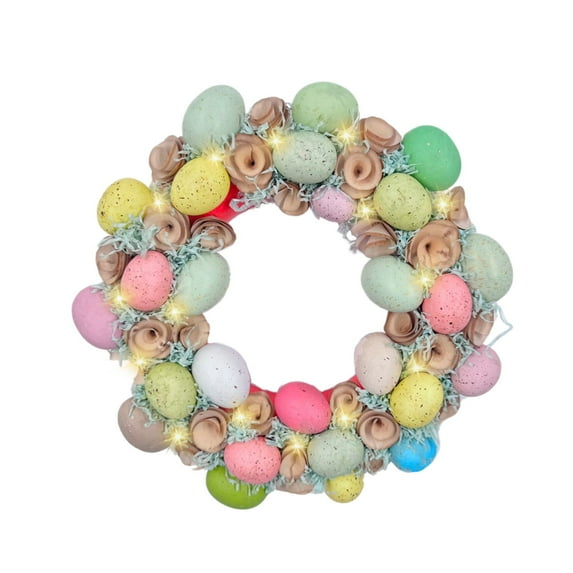 TERGAYEE Easter Door Wreath,Artificial Easter Wreath Pre-lit Wreath,Spring Wreath with Easter Egg String Lights Easter Decorations for Home Wall Window Patio Porch
