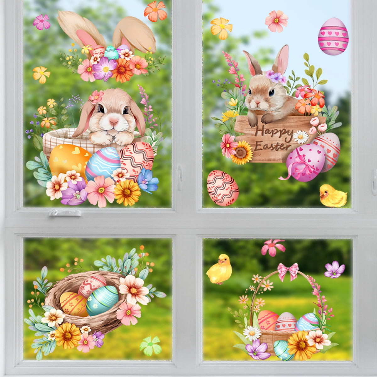 TERGAYEE Easter Wall Stickers,Spring Decorations Summer Easter Window