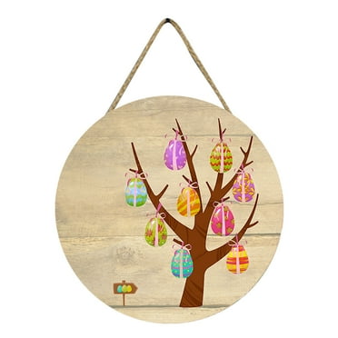 TERGAYEE Easter Welcome Door Sign,Easter Wooden Sign with Bow Spring Door Decorations Bunny Wreath Door Hanger for Outdoor Farmhouse Porch Front Door