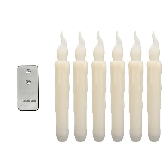 TERGAYEE Flameless LED Taper Candles,with Remote Control, Battery Operated Flameless Flickering Floating Candlesticks, Dripless Handheld Tapered Candles with Warm White Flickering Flame, 6pcs