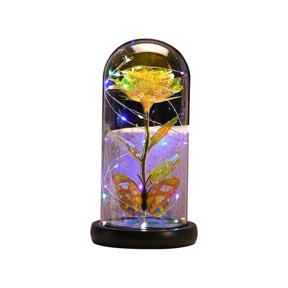 TERGAYEE Glass Rose Gifts for Women,Forever Eternal Crystal Light Up Rose in Glass Dome with Butterfly Birthday Gifts for Mom Her Grandma Wife Sister Girlfriend Purple