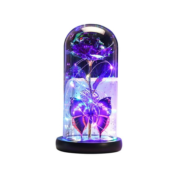 TERGAYEE Glass Rose Gifts for Women,Forever Eternal Crystal Light Up Rose in Glass Dome with Butterfly Birthday Gifts for Mom Her Grandma Wife Sister Girlfriend Purple