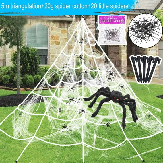 TERGAYEE Halloween Decorations Outdoor,16 FT Giant Spider Web with Large Spider 3FT, Stretch Cobwebs and 20 Small Spiders Outdoor Halloween Decorations Party Yard Lawn Decor Props