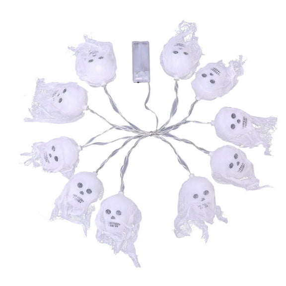 TERGAYEE Halloween Decorations Skeleton Skull String Lights,10 LED Halloween String Lights LED White Gauze Skull Battery Decoration Lights