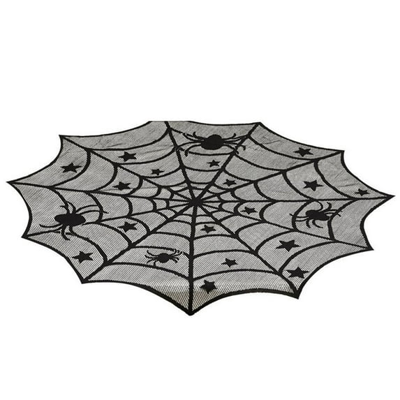 TERGAYEE Halloween Lace Spiderweb Tablecloth,Halloween Tablecloth,Round Spider Web Table Cover Topper for Halloween Table Decorations Festive Party Supplies