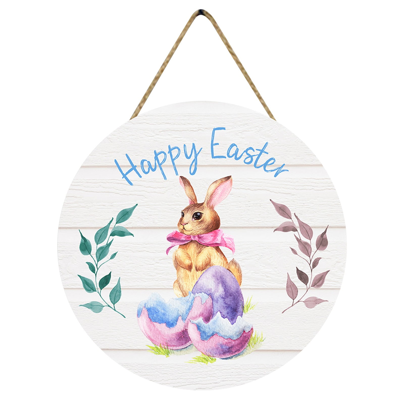 TERGAYEE Happy Easter Wooden Hanging Sign,Bunny Rabbit Welcome Door ...