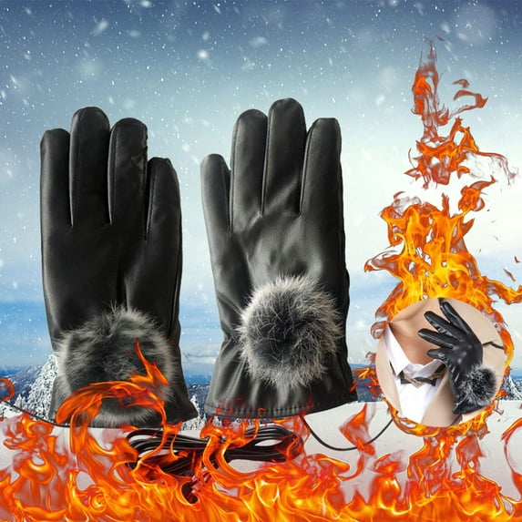 TERGAYEE Heated Cycling Gloves for Men Women,Leather Warmer Gloves for Cold Weather Work Ski Skate Hiking Camping ,USB Windproof Warm Gloves