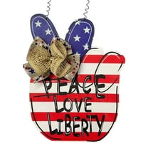 TERGAYEE Independence Day Welcome Sign,Wooden Hanging Door Decor 4th of July Wood Wreaths Front Door Decorations for Presidents Day Labor Day Outdoor Farmhouse Porch