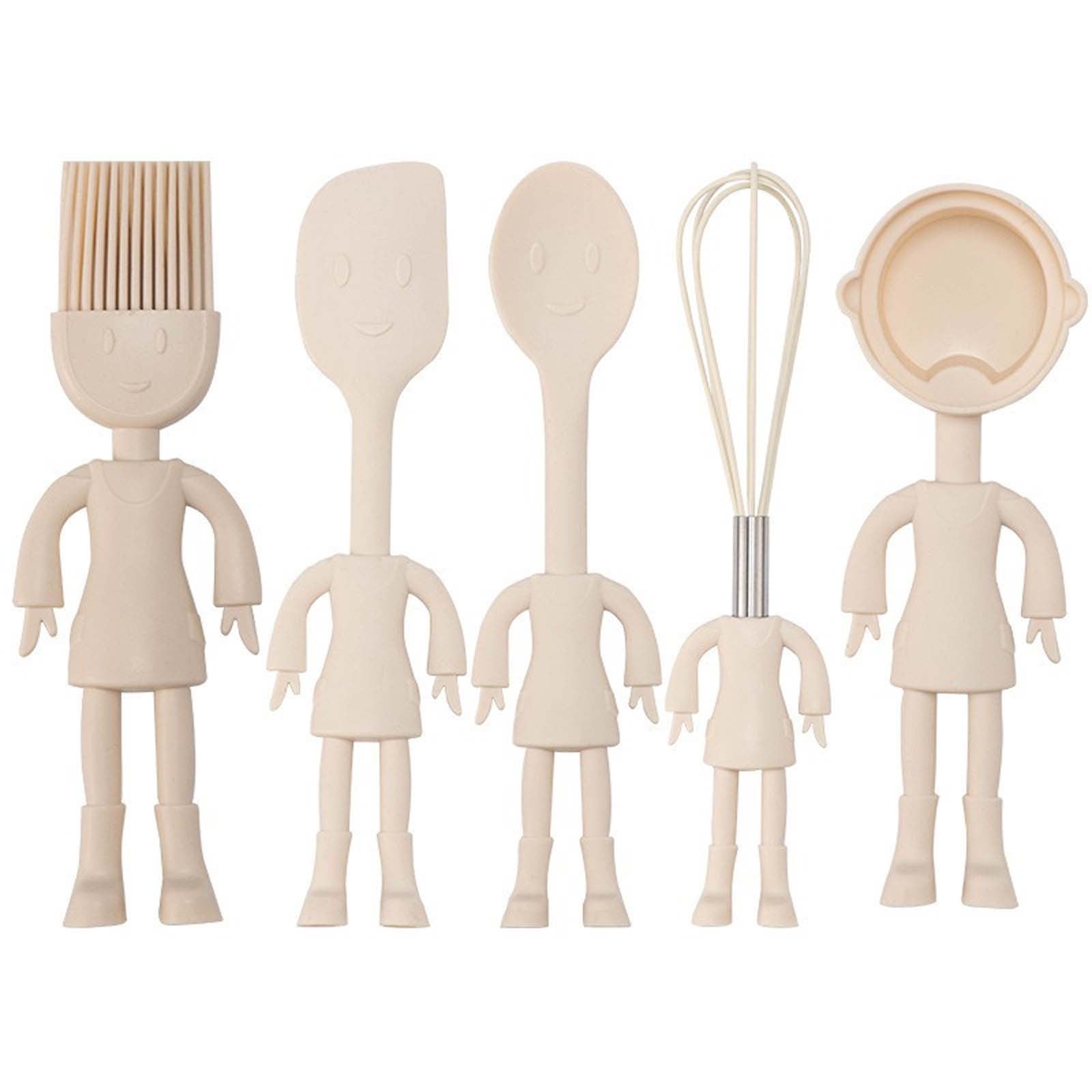 TERGAYEE Kitchen Utensils Set In Human-Shape,Non Stick Heat Resistant Baking Tools Kitchen Gadgets Silicone Cute Utensils with Comfortable Grip Handle,Cooking Gadgets,Funny Gift