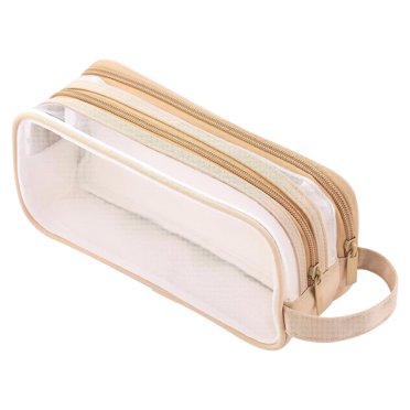 Large Clear Mesh Pencil Case - 2 Compartment Transparent Pen Bag With Handle