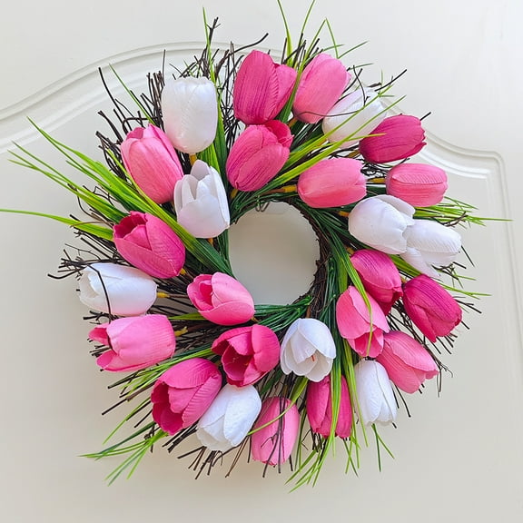 TERGAYEE Mother's Day Tulips Wreath Mother's Day Door Decoration Simulated Flowers Spring and Summer Wreath Home Decoration Mother's Day Decor Home Decor