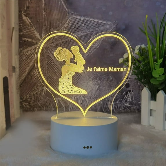 TERGAYEE Mothers Day Gifts,Mom Birthday Gifts Engraved Acrylic Night Light with Warm Words,Unique Heart Night Lamp Present