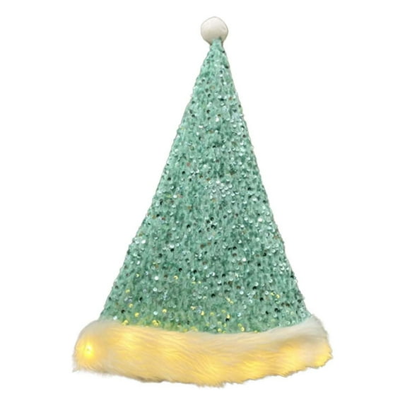 TERGAYEE Plushible Santa Hat,Glowing Santa Hat,Santa Hat,Sequin Christmas Hats for Teens & Kids,Soft Plush Santa Hat Cap,Festive Holiday Party Supplies