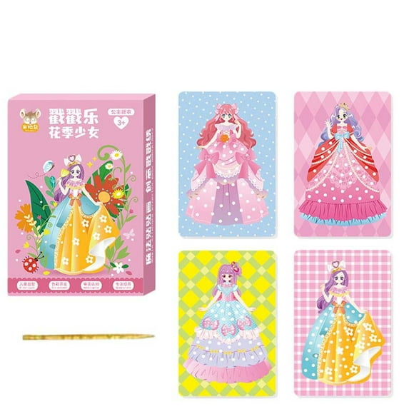 TERGAYEE Puzzle Puncture Painting Poke Art DIY Toys,Art Puzzle Puncture Painting Crafts Paint Paper,Childhood Infinite Dream Hand-Painted Princess Dress-up Board Stickers Fabric Art Gifts for Girls