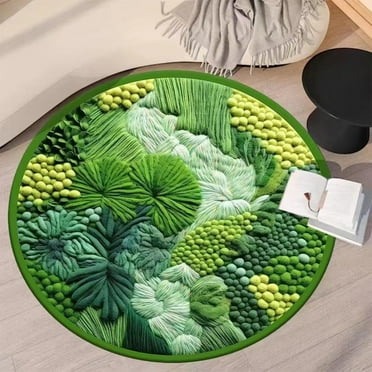 TERGAYEE Rugs for Living Room Circular Green Plant Moss Rug Imitation Wool Carpet Comfortable Absorbent Water Non-Slip Bathroom Carpet Machine Washable Easy to Clean 31.49''