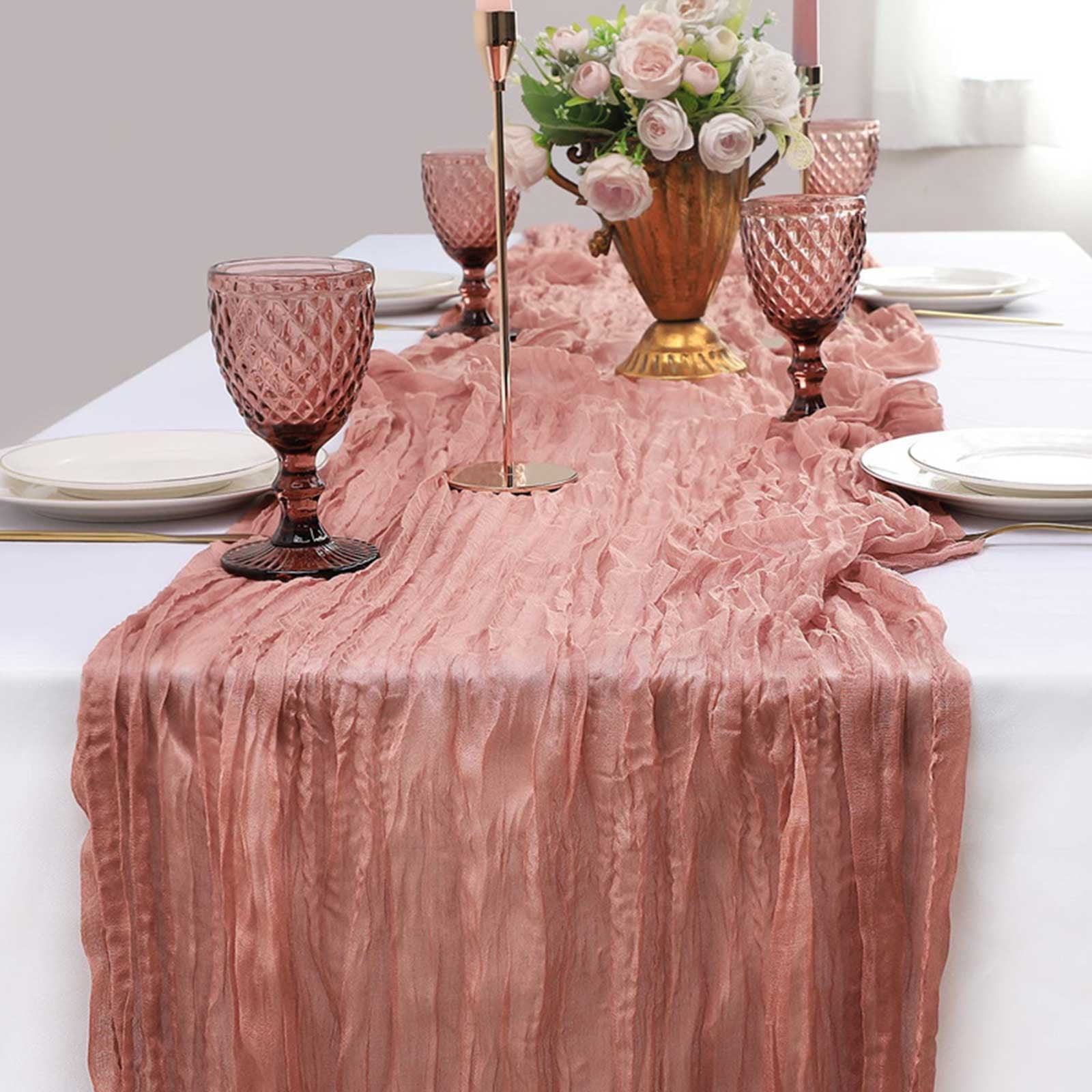 Tafelloper, 90 x 400 cm, gaas, tafelloper, boho-kaasloper, rustieke elegante tafeldecoratie voor bruiloft, doop, babyshower, vakantie, feest