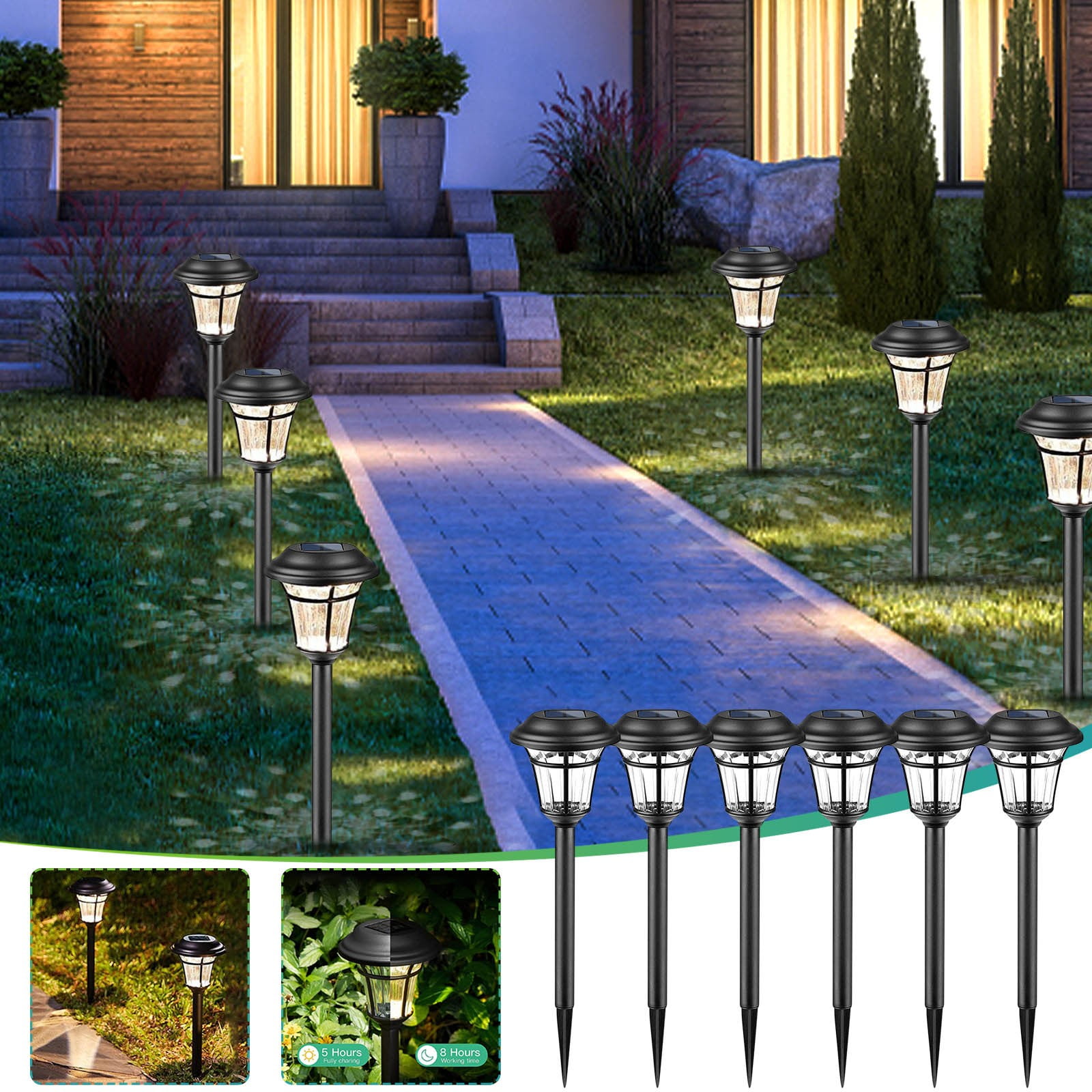 TERGAYEE Solar Pathway Lights Outdoor,Bright Solar Powered Garden ...