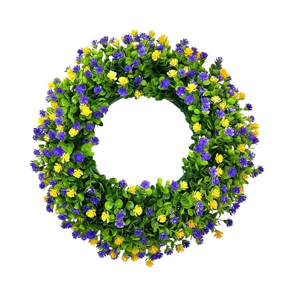 TERGAYEE Spring Wreaths for Front Door,Colorful Flowers with Plastic Green Eucalyptus Leaves Farmhouse Outdoor Wreath for Home Summer Decorations
