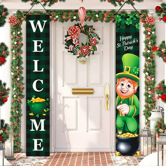 TERGAYEE St. Patrick's Day Decorative Front Porch Irish Banner Family Gathering Classroom Office Wall Door Fireplace Holiday Decor