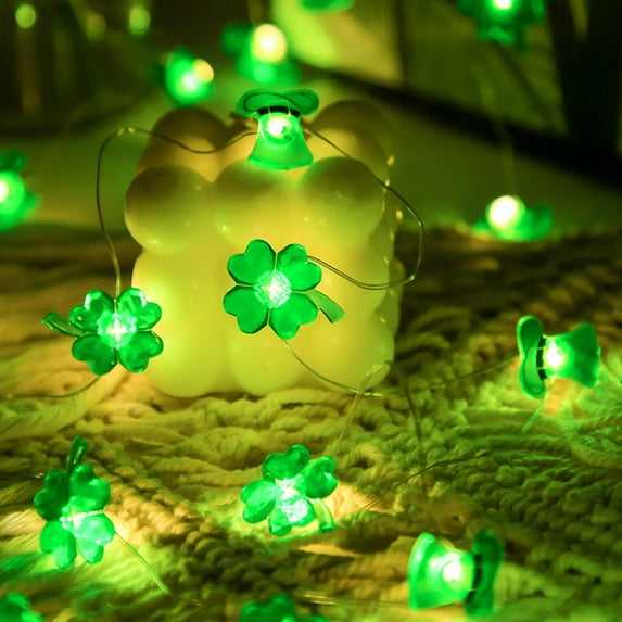 TERGAYEE St. Patricks Day String Lights,LED Lucky Clover Hat String Lights,Green String Lights Battery Operated for Home Indoor Outdoor Party Feast Decor