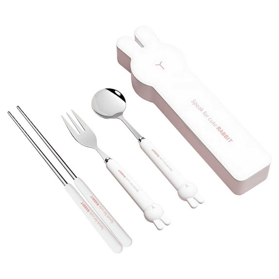 TERGAYEE Stainless Steel Utensils Include Spoon Knife Fork Chopsticks,Three-piece set Travel Portable Stainless Steel Rabbit Dinnerware,Flatware Set for School,Travel and Outdoor