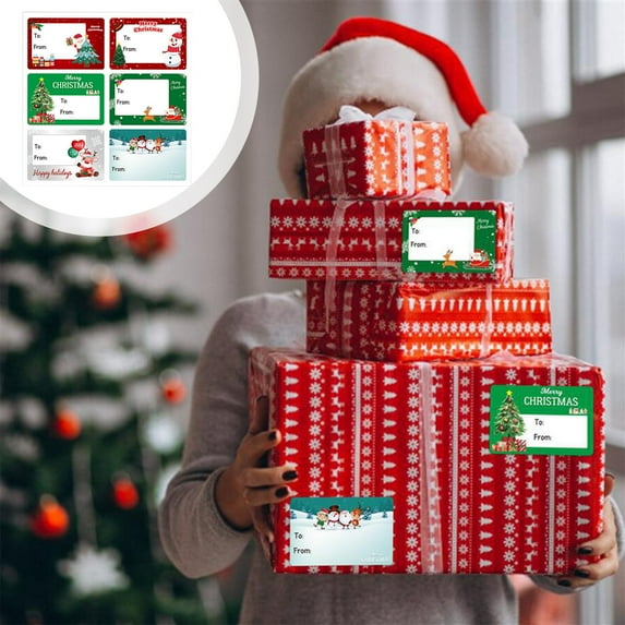 TERGAYEE Stickers Christmas Gift Tag Stickers 6 Piece of 2.3 Inches Long X 1.6 Inches Wide Merry Christmas Name From Sticker Labels