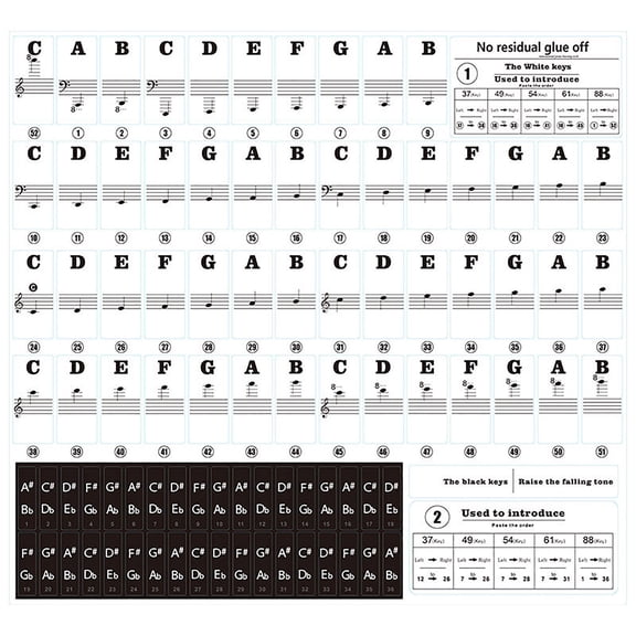 TERGAYEE Stickers Piano Keyboard Stickers for 37/49/54/61/88 Key Removable Keyboard Letter Stickers