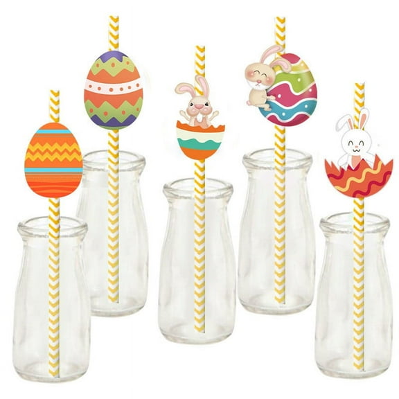 TERGAYEE Straws 24pcs Easter Straws Paper Reusable Straws Easter Straws Colorful Ring Straws Children Easter Party Supplies Gift Party Supplies