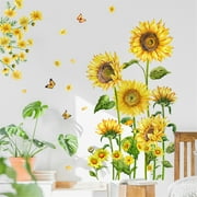 TERGAYEE Sunflower Wall Decals Butterfly Stickers,Removable Wall Stickers,Sunflower Art Mural Decor, for Bedroom Living Room Background Wall Decoration