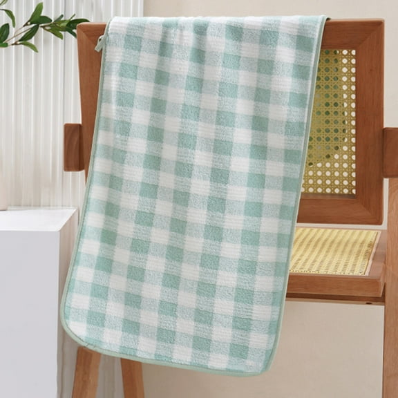 TERGAYEE Thickened Coral Fleece Checkered Towel Household Bath and Face Towel Super Absorbent With Lanyard Bath Towels