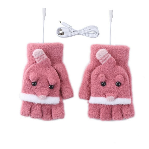 TERGAYEE USB Heating Winter Gloves,Warm Knitted Fingerless Gloves for Women Gifts with Mittens Cover Cap,Fashion Cute Cold Warm Heating Windproof Half Bare Finger Knit Gloves