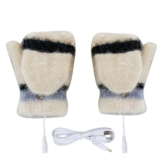 TERGAYEE USB Heating Winter Gloves,Warm Knitted Fingerless Gloves for Women Gifts with Mittens Cover Cap,Fashion Cute Cold Warm Heating Windproof Half Bare Finger Knit Gloves