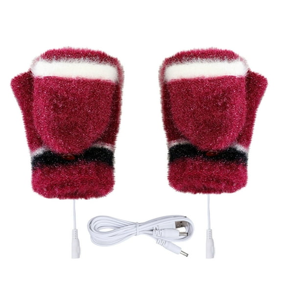 TERGAYEE USB Heating Winter Gloves,Warm Knitted Fingerless Gloves for Women Gifts with Mittens Cover Cap,Fashion Cute Cold Warm Heating Windproof Half Bare Finger Knit Gloves
