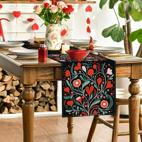 TERGAYEE Valentines Tablecloth Valentine's Day Flower Table Flag Holiday Party Kitchen Living Room Decorative Tablecloth Linen Printing Tea Table Cloth Valentines Day Decorations