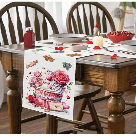 TERGAYEE Valentines Tablecloth Valentine's Day Rose Tablecloth Flag Linen Cake Envelope Printing Tablecloth Valentines Day Decorations