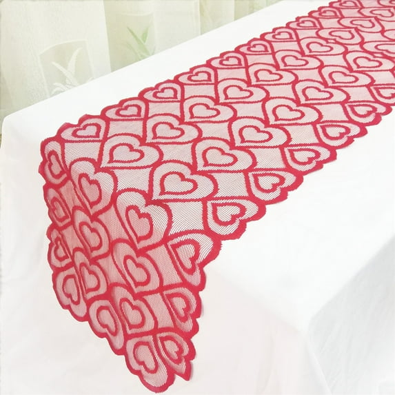 TERGAYEE Valentines Tablecloth Valentine's Day Table Flag Decoration Red Knitted Table Flag Valentines Day Decorations