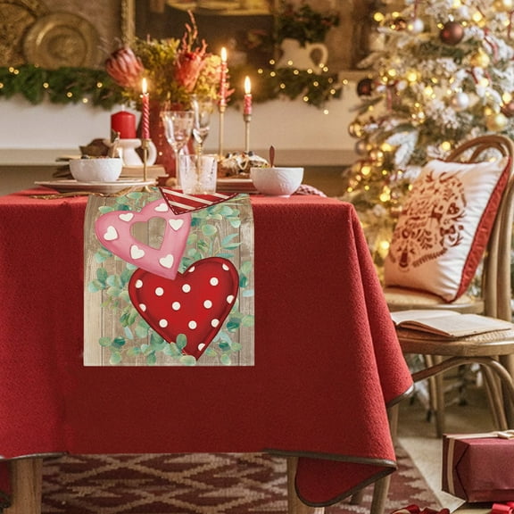 TERGAYEE Valentines Tablecloth Valentine's Day Table Runner Super Soft Tablecloth for Catering Wedding Kitchen Party Holiday Picnic Home Decor 13x72 Inch Long Romantic Heart Art Texture