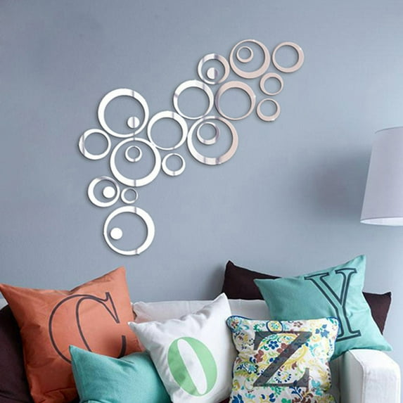 TERGAYEE Wall Stickers 23pcs 3D Circles Mirror Wall Sticker DIY Decal Vinyl Mural Home Decor Removable Wall Decor