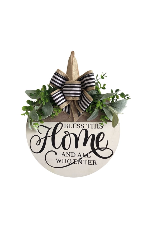 Welcome Door Sign,Farmhouse Round Wood Wreath Wall Hanging Outdoor Home Porch Decorations for Christmas Day Winter Spring All Seasons Holiday Housewarming Gift