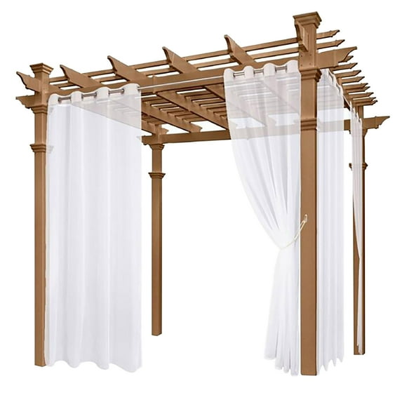 TERGAYEE White Outdoor Sheer Curtains,For Patio Waterproof,Light Filtering Voile Outside Curtains Grommet Drapes for Front Porch,Gazebo,Pergola,Backyard