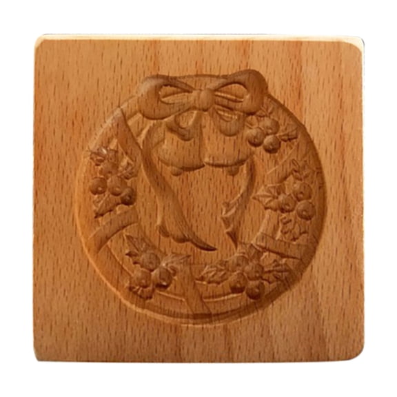 Vikakiooze Wooden Cookie Molds for Baking,Carved Wooden Biscuit Cutter,Christmas Wreath Embossing Cookie DIY Baking Tool for Thanksgiving Christmas Gifts