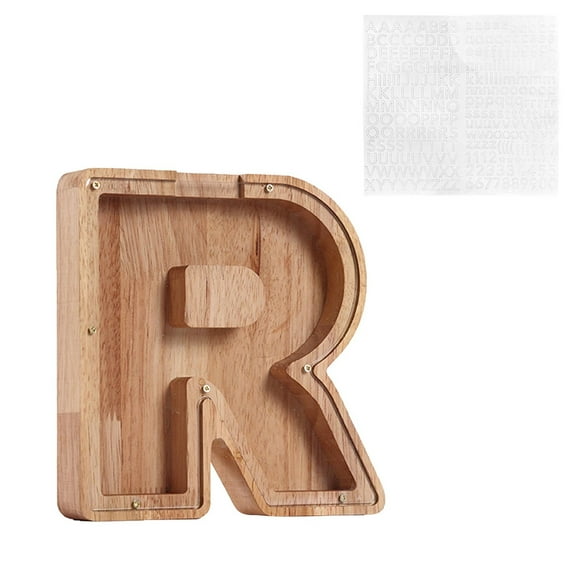 TERGAYEE Wooden Letter Piggy-Bank,Personalized Wooden A-Z Alphabet Coin Bank, Piggy Bank for Boys Girls Toddler, Coin Bank Birthday Gift for Kids