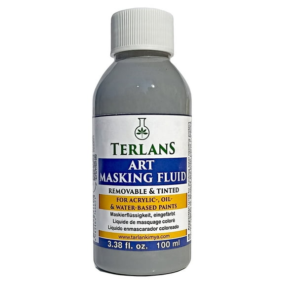 TERLANS Art Masking Fluid 100 ml (3.38 fl oz) / Removable & Tinted/for Acrylic- Oil- and Water-Based Paints