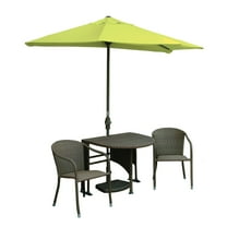 TERRACE MATES ADENA All-Weather Wicker Coffee Color Table Set w/ 7.5'-Wide OFF-THE-WALL BRELLA - Yellow Olefin Canopy